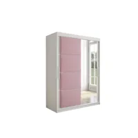 armoire de chambre tapila 2 avec tiroirs blanc/rose 150 avec 2 portes coulissantes style contemporain penderie avec étagères
