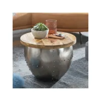 finebuy table basse bois massif  métal 60x43x60 cm style industrielle ronde  table d'appoint avec espace de stockage  table de salon table de canapé