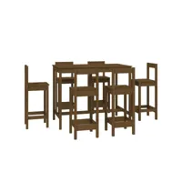 ensemble de bar 7 pcs, table et chaises de salle à manger marron miel bois de pin massif plq2281 meuble pro