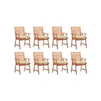 lot de 8 chaises  chaises de salle à manger de jardin chaises à dîner  avec coussins acacia massif meuble pro frco88798
