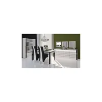 salle à manger complète lina blanche et noire. table 160 cm + buffet + 3 x miroirs + vaisselier (led) + 6 chaises