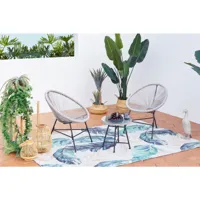 acapulco : ensemble 2 fauteuils oeuf + table basse gris clair