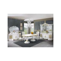salle à manger complète blanc-or à led - adele n°1 - table de repas : l 185 x l 105 x h 75 cm ; buffet : l 168 x l 50 x h 78 cm ; vitrine : l 173 x l 50 x h 213 cm ; miroir : l 130 x l 10 x h 96 cm