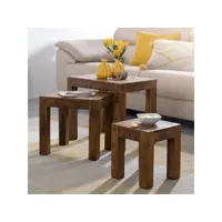 finebuy tables gigognes ensemble trois pièces bois massif sheesham 45 x 50 x 35 cm table de salon  table d'appoint style maison de campagne  meubles en bois table basse  table en bois massif