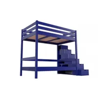 lit superposé 4 personnes adultes bois escalier cube sylvia 120x200 bleu foncé cube120sup-df