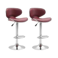 tabouret de bar chaise de bar x2 hauteur réglable avec repose pieds en synthétique bordeaux et métal tdb10132