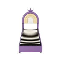 lit enfant en pu 90x200cm avec tête de lit réglable en hauteur,en forme de couronne arc-en-ciel,violet clair