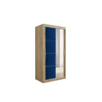 armoire de chambre tapila 2 avec tiroirs sonoma/bleu 100 avec 2 portes coulissantes style contemporain penderie avec étagères