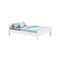 lit double flims 140 x 190 cm pour adulte et enfant, avec tête et pieds de lit arrondi, en pin massif lasuré blanc