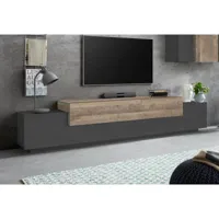meuble tv dlamann, buffet bas de salon, meuble tv, 100% made in italy, 240x45h52 cm, anthracite et érable 8052773867658