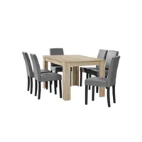 table salon salle à manger avec 6 chaises rembourré 140 beige gris helloshop26 03_0004048