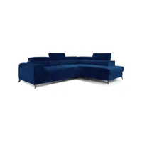 canapé d'angle convertible avec têtières relevables laurence - angle droit - velours bleu