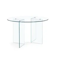 table de salle à manger design ronde en verre transparent d130 - idora