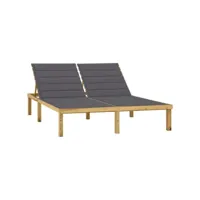 chaise longue double  bain de soleil transat avec coussins anthracite pin imprégné meuble pro frco39766