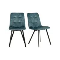 lot de 2 chaises en velours bleu avec piètement métal noir - nami