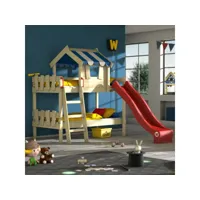 wickey lit superposé crazy circus lit en bois pour enfants avec toboggan - bleu et rouge 630694