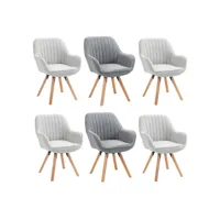 lot de 6 chaise salle à manger fauteuil pivotant avec accoudoirs pieds en bois massif beige gris