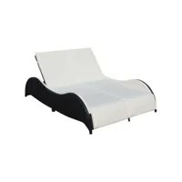 transat chaise longue bain de soleil lit de jardin terrasse meuble d'extérieur double avec coussin vague résine tressée noir helloshop26 02_0012729