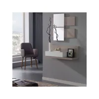 meuble d'entrée blanc-chêne clair + miroir - lisia - l 80 x l 30.5 x h 30.5 cm - neuf