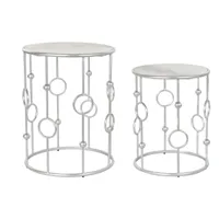 set de 2 tables gigognes en marbre et métal coloris blanc argenté