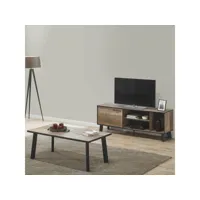 karmina - ensemble table basse + meuble tv aspect bois et métal