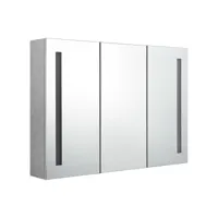 armoire de salle de bain à miroir led gris béton 89x14x62 cm