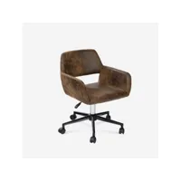 chaise de bureau industrielle siège pivotant en daim synthétique marron, réglable et ergonomique