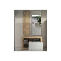meuble d'entrée vestiaire chêne naturel-blanc laqué - ischia - l 91 x l 35 x h 170 cm - neuf