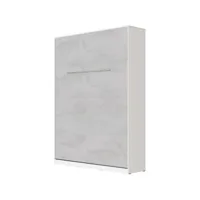 lit escamotable +2 placards vertical 120x200+(50x2)cm miroir lit mural blanc/béton