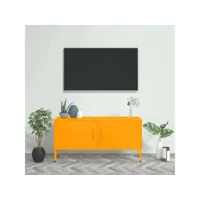 meuble tv, banc tv, meuble télé avec etagères et rangement jaune moutarde 105x35x50 cm acier meuble pro lww83262