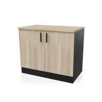 meuble bas 2 portes 100 cm origan noir et bois - naturel