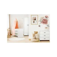 chambre complète lit bébé - commode - armoire littlesky by klups amelia white blanc