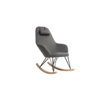 rocking chair scandinave en tissu gris foncé, métal noir et bois clair jhene