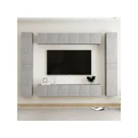 10 pcs ensemble de meubles tv,banc tv salon gris béton aggloméré -neww13103