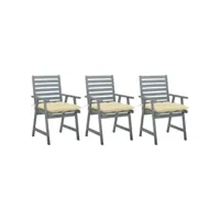 lot de 3 chaises  chaises de salle à manger de jardin chaises à dîner  avec coussins acacia massif meuble pro frco30529