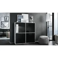 meuble moderne blanc mat façades laquées noir  104 x 105,5 x 35,5 cm