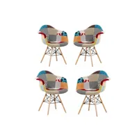 ensemble de 4 fauteuils moda patchwork tub - tissu recouvert de pieds en bois - multicolore