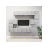 10 pcs ensemble de meuble tv，meuble de rangement，banc tv gris béton aggloméré cmwi755558