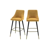 chaise de bar aristote en velours jaune curry 77.5 cm (lot de 2)
