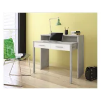 furnix bureau extensible très fonctionnel boevio béton/ blanc avec 2 tiroirs