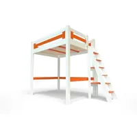 lit mezzanine adulte bois + échelle hauteur réglable alpage 160x200  blanc,orange alpagech160-lbo