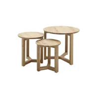 tables basses gigognes rondes bois clair chêne massif (lot de 3) danakil