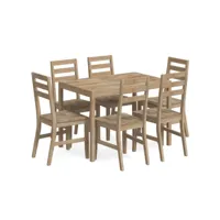 ensemble à dîner 7 pcs, table et chaises de salle à manger bois d'acacia solide plq9065 meuble pro