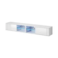 meuble tv moderne azalia double led blanc blanc brillant 200cm