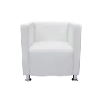 fauteuil chaise siège lounge design club sofa salon de cube cuir synthétique blanc helloshop26 1102023par3