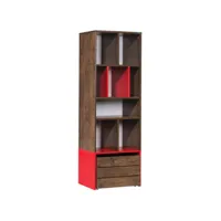 bibliothèque amagta l56cm bois foncé et rouge