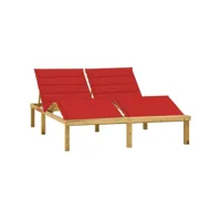 chaise longue double  bain de soleil transat et coussins rouge bois de pin imprégné meuble pro frco20274