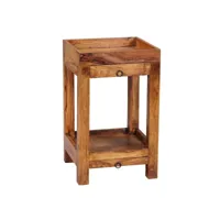 finebuy table d'appoint bois massif 39,5x39,5x65 cm petite table basse marrone  table de salon design rustique avec rangement  bout de canapé avec tiroir