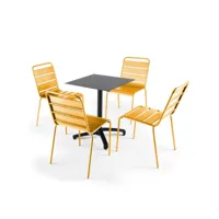 ensemble table de jardin stratifié ardoise foncé et 4 chaises jaune