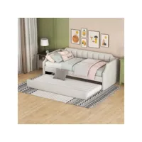 lit gigogne 90x200(190) cm, canapé-lit, sommier à lattes, tissu en lin, beige